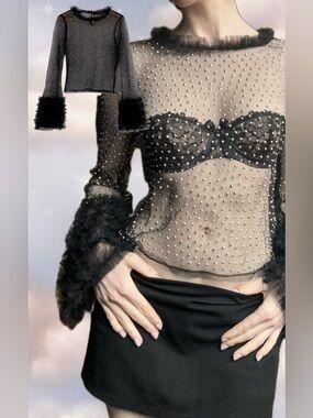 ✨ Hot & Delicious Black Rhinestone Mesh Top